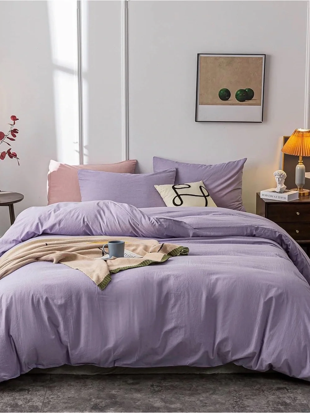 Queen Duvet Cover Set, 100% Cotton - Lavender Purple